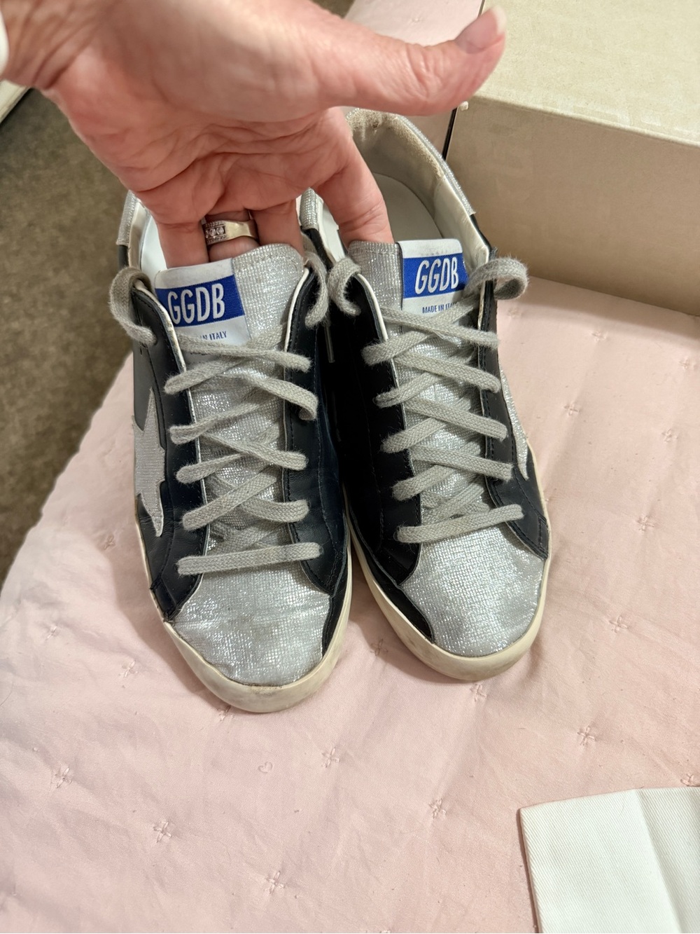 Golden Goose Silver Glitter & Black Low-Top Sneakers